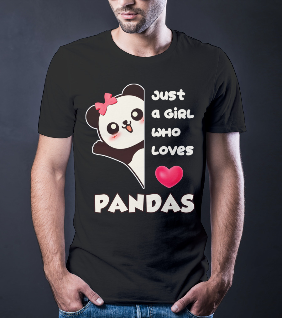 Just A Girl Who Loves Pandas Cute Kawaii Panda With Red Bow And Heart T-Shirt