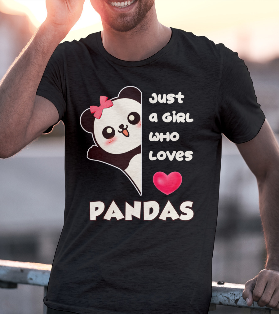 Just A Girl Who Loves Pandas Cute Kawaii Panda With Red Bow And Heart T-Shirt