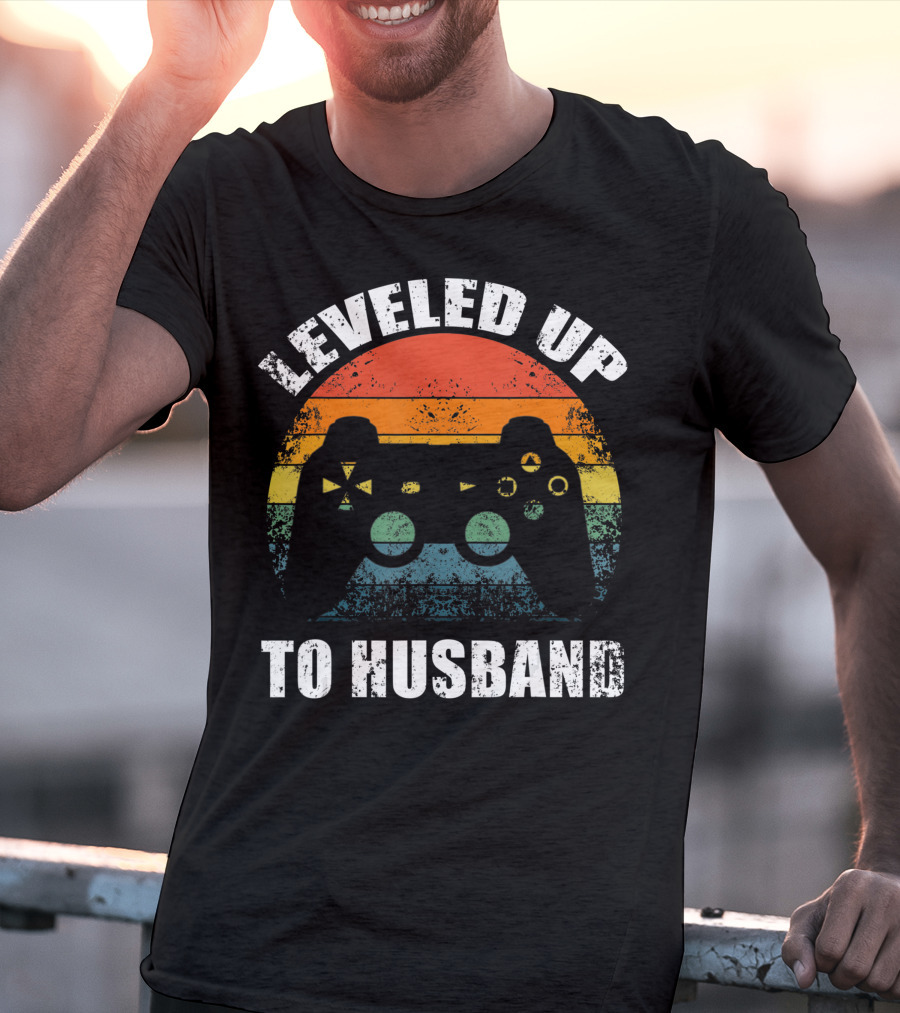 Leveled Up To Husband Retro Video Game Controller Wedding Announcement T-Shirt