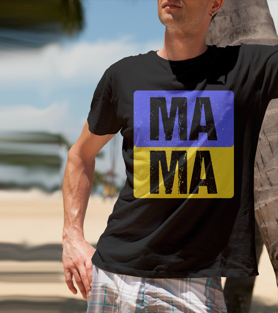 Mama Modern Boxed Square Mom Cute Family Mother Distressed Blue Yellow Blocks T-Shirt