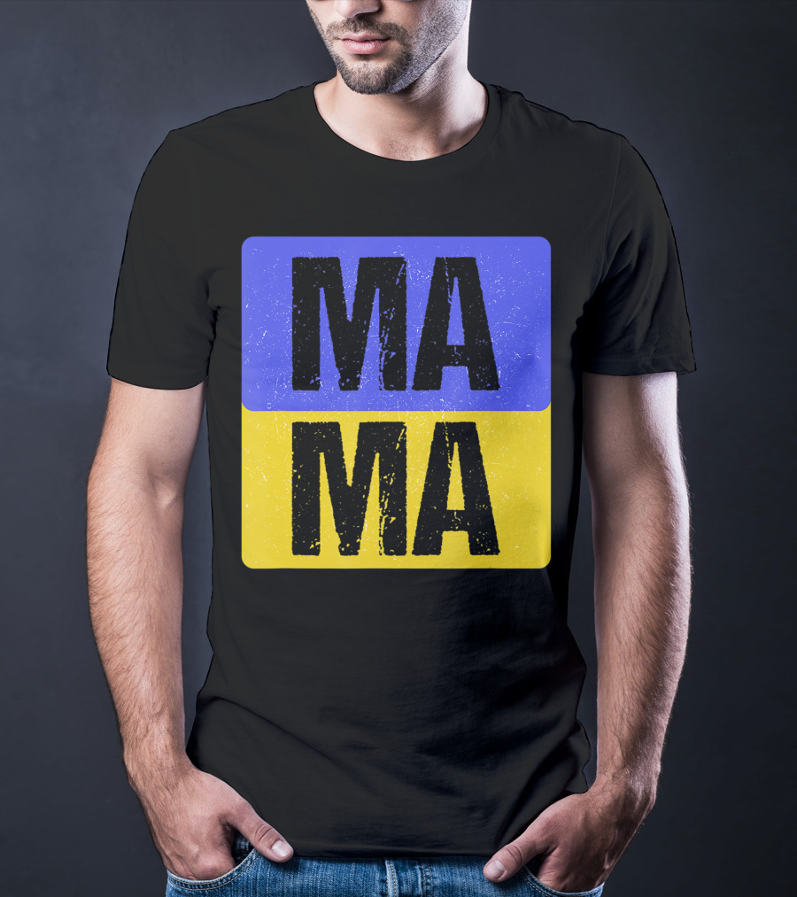 Mama Modern Boxed Square Mom Cute Family Mother Distressed Blue Yellow Blocks T-Shirt