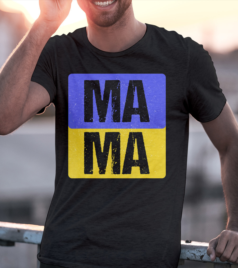 Mama Modern Boxed Square Mom Cute Family Mother Distressed Blue Yellow Blocks T-Shirt
