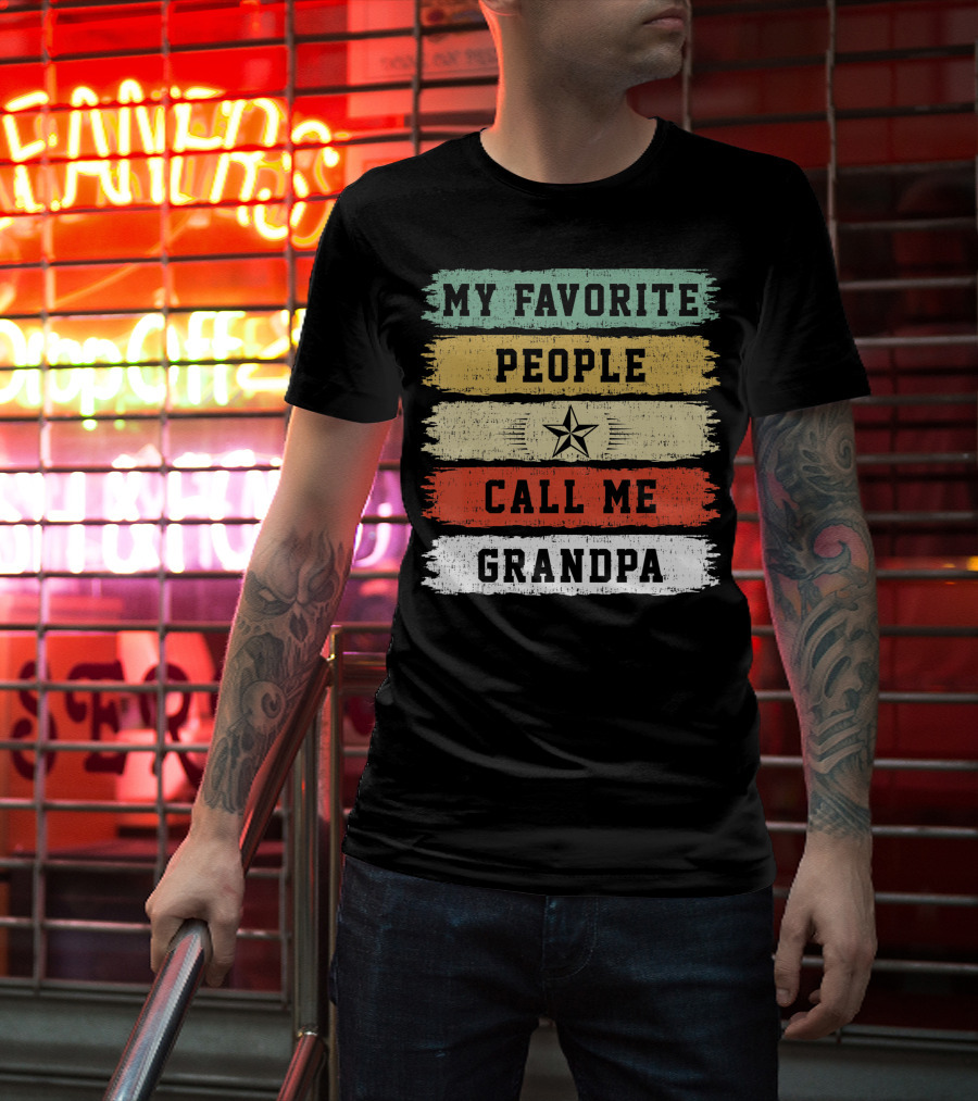 My Favorite People Call Me Grandpa Distressed Stripes Star T-Shirt