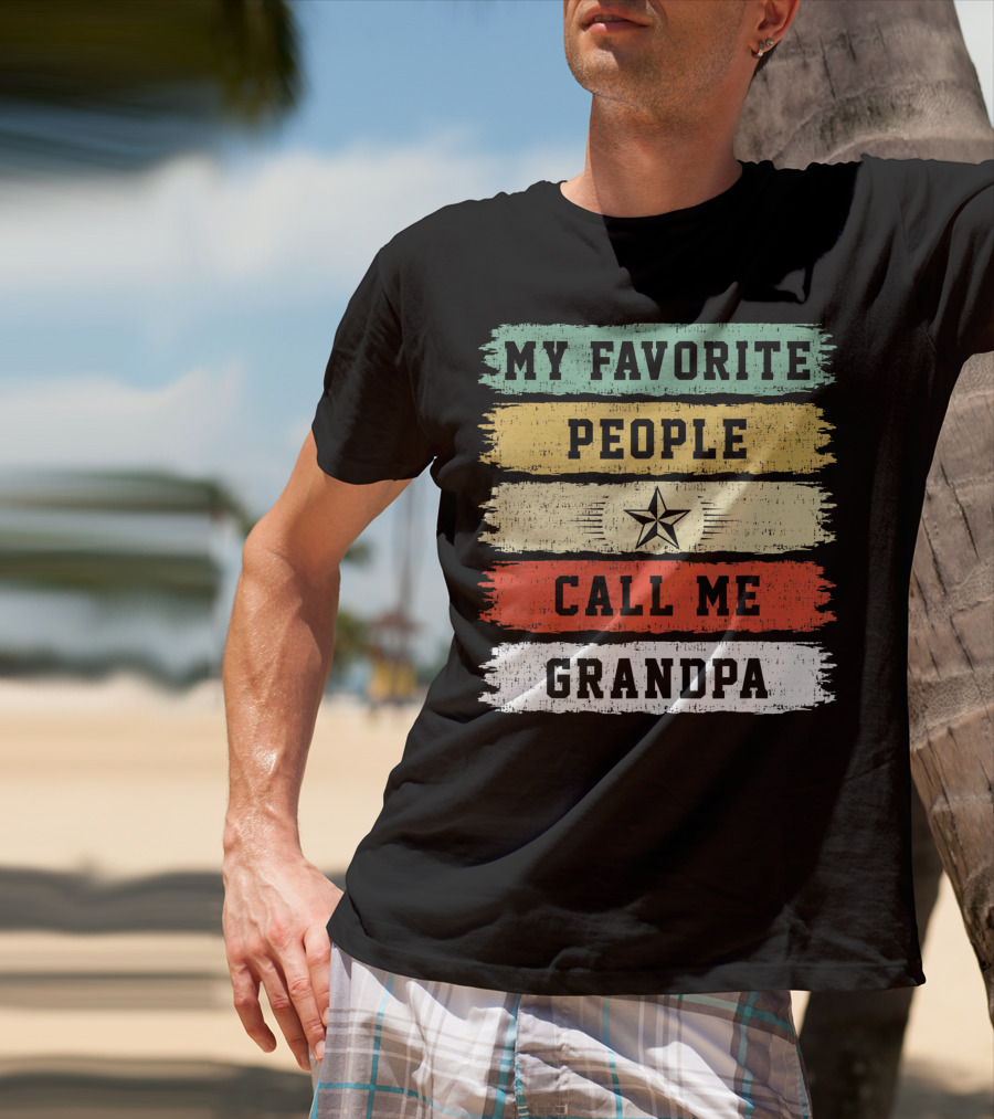 My Favorite People Call Me Grandpa Distressed Stripes Star T-Shirt