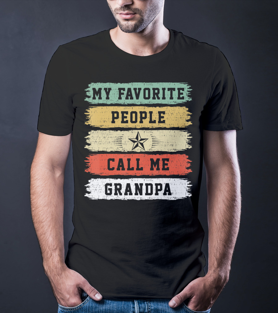 My Favorite People Call Me Grandpa Distressed Stripes Star T-Shirt
