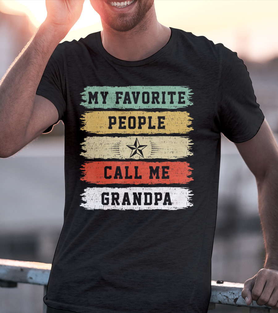 My Favorite People Call Me Grandpa Distressed Stripes Star T-Shirt