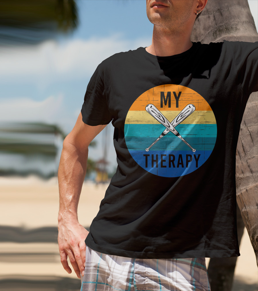 My Therapy Is Baseball American Baseball Fan Training Top Vintage Retro Crossed Bats T-Shirt