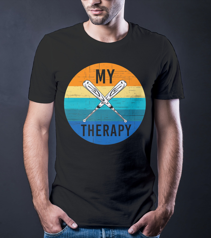 My Therapy Is Baseball American Baseball Fan Training Top Vintage Retro Crossed Bats T-Shirt