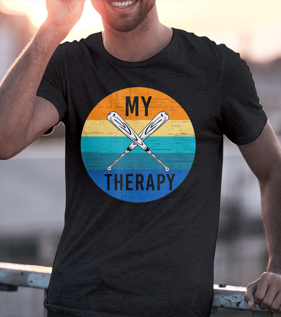 My Therapy Is Baseball American Baseball Fan Training Top Vintage Retro Crossed Bats T-Shirt