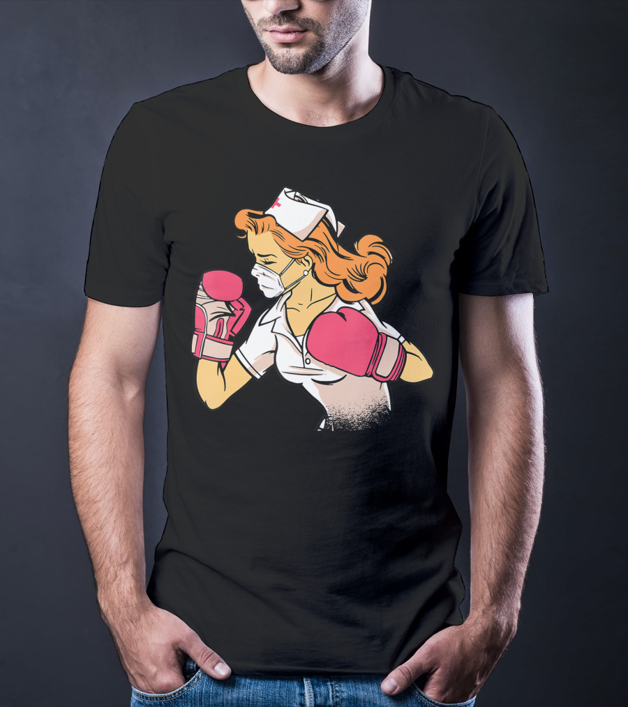 Nurse Boxer With Pink Gloves Fighting Spirit T-Shirt