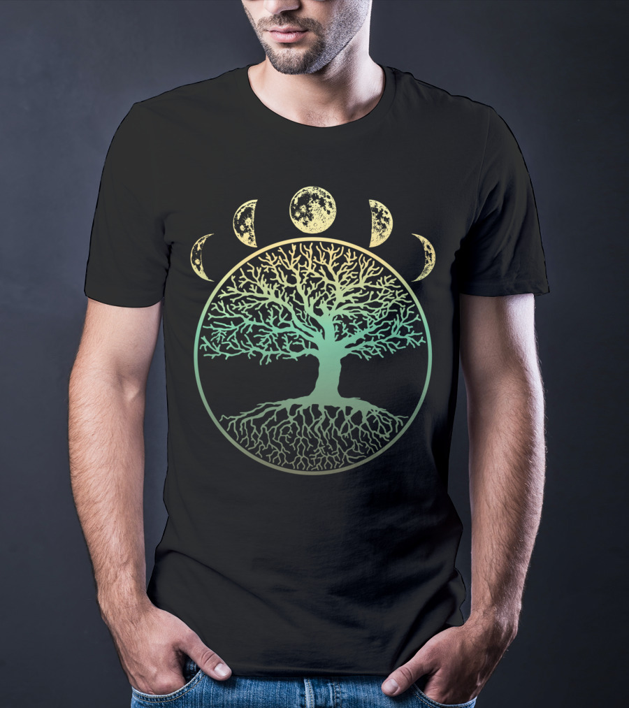 Phases Of The Moon Tree Of Life Cottagecore Aesthetic Lunar Cycle Botanical Symbolism T-Shirt