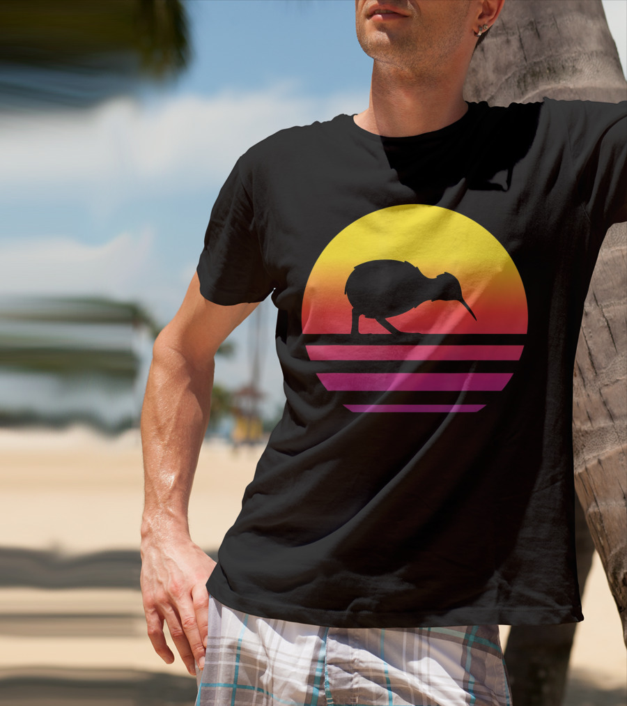 Retro Sunset Kiwi Silhouette New Zealand Pacific T-Shirt