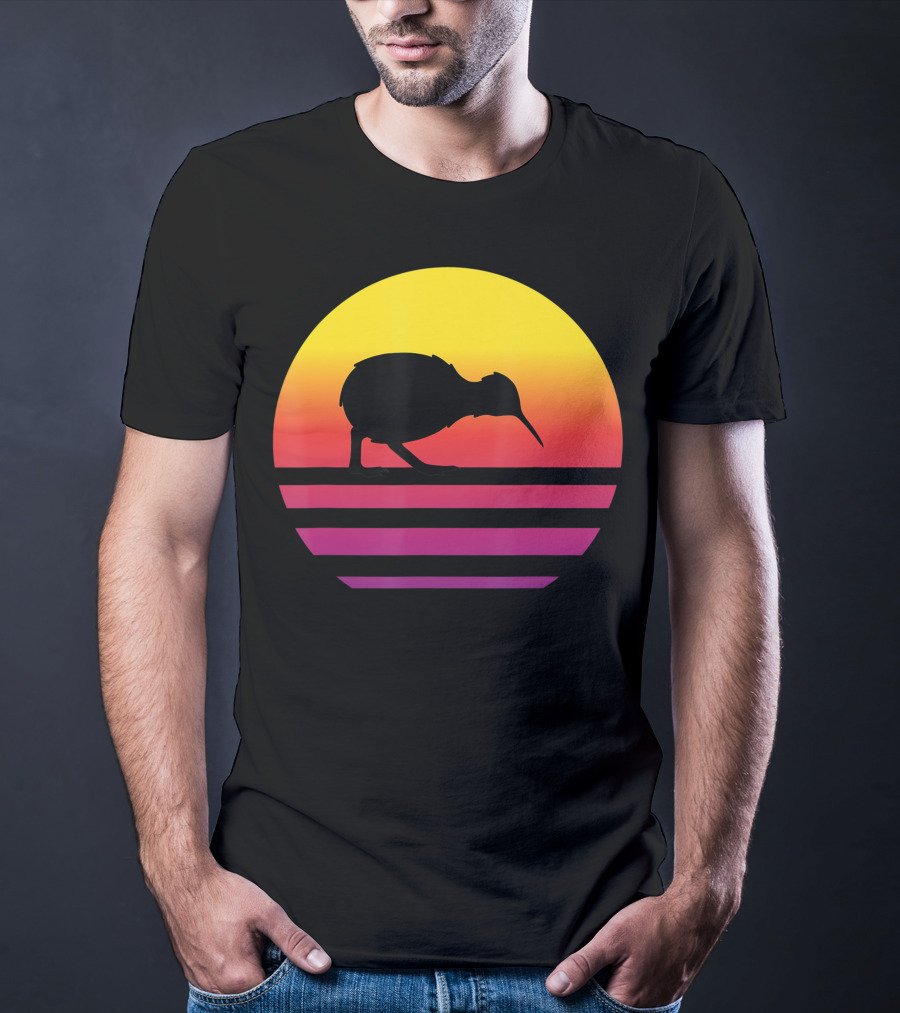 Retro Sunset Kiwi Silhouette New Zealand Pacific T-Shirt