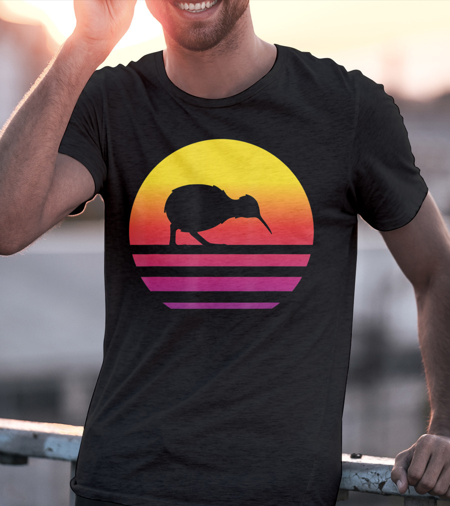 Retro Sunset Kiwi Silhouette New Zealand Pacific T-Shirt