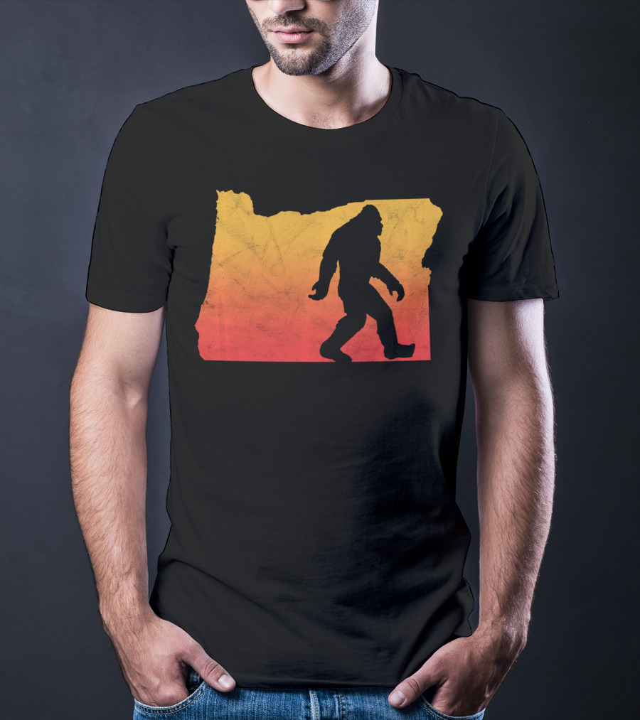 Retro Bigfoot Believer Vintage State Of Oregon Sunset T-Shirt