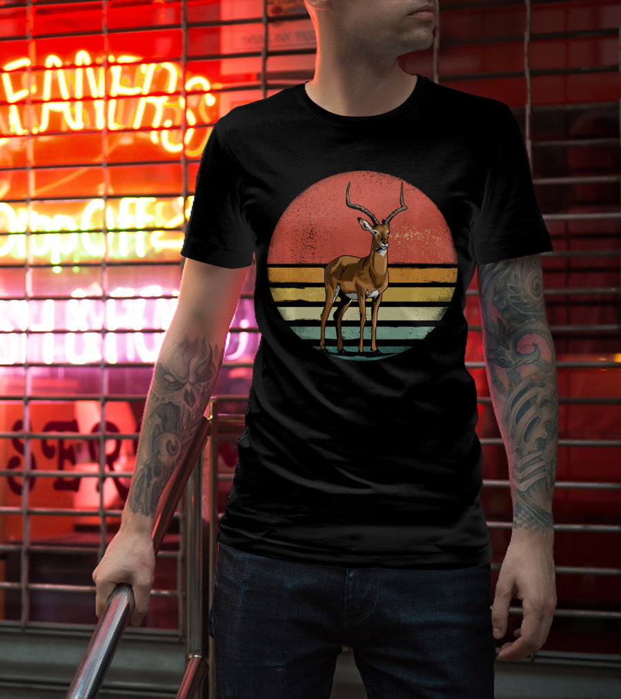 Retro Vintage Impala Nature Lover With Sunset Stripes T-Shirt