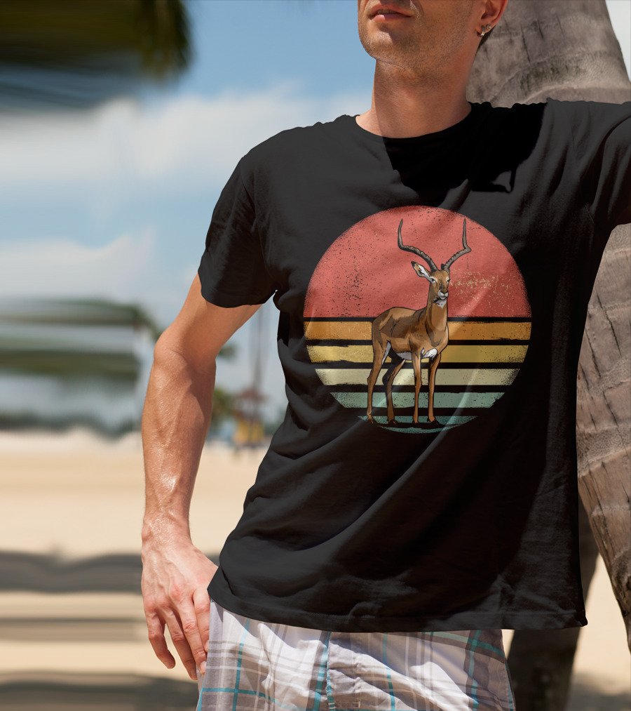 Retro Vintage Impala Nature Lover With Sunset Stripes T-Shirt