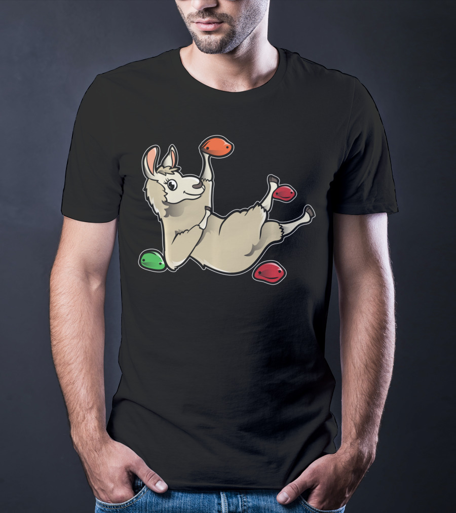 Rock Climbing Llama Alpaca Bouldering Climber Playful Holds T-Shirt