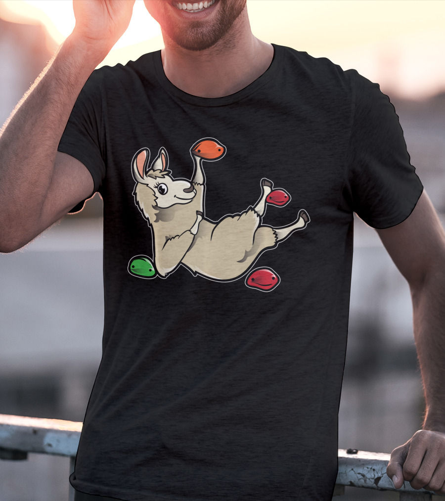Rock Climbing Llama Alpaca Bouldering Climber Playful Holds T-Shirt