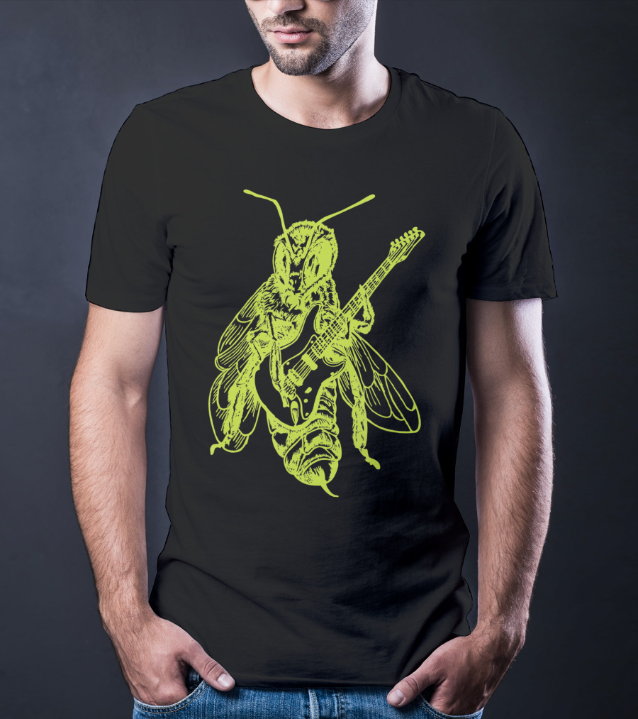Seembo Bee Playing Guitar Musician Fun Band Guitarist T-Shirt