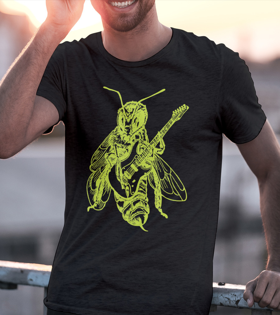 Seembo Bee Playing Guitar Musician Fun Band Guitarist T-Shirt