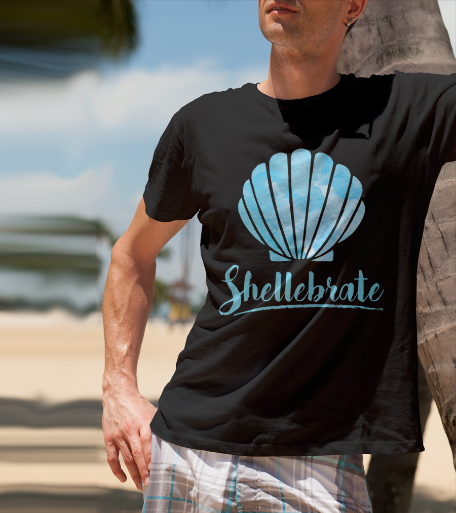 Shellebrate Blue Watercolor Sea Shell Seashell Beach T-Shirt