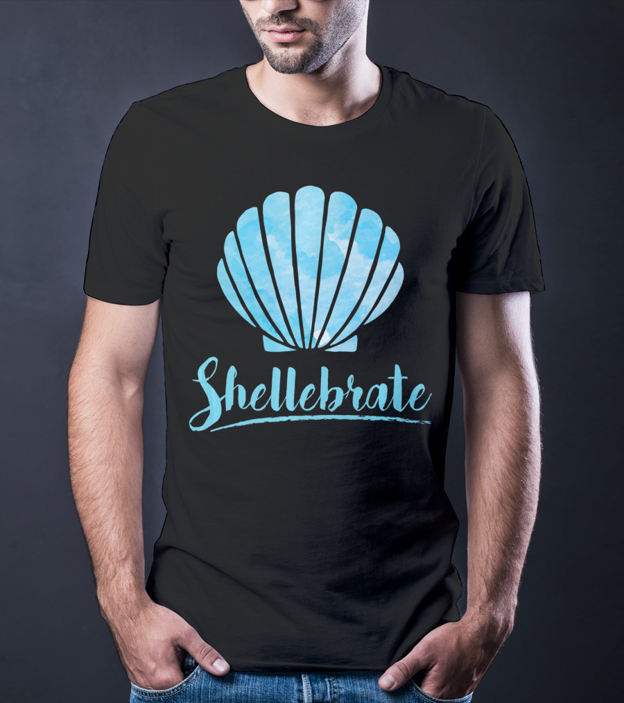 Shellebrate Blue Watercolor Sea Shell Seashell Beach T-Shirt
