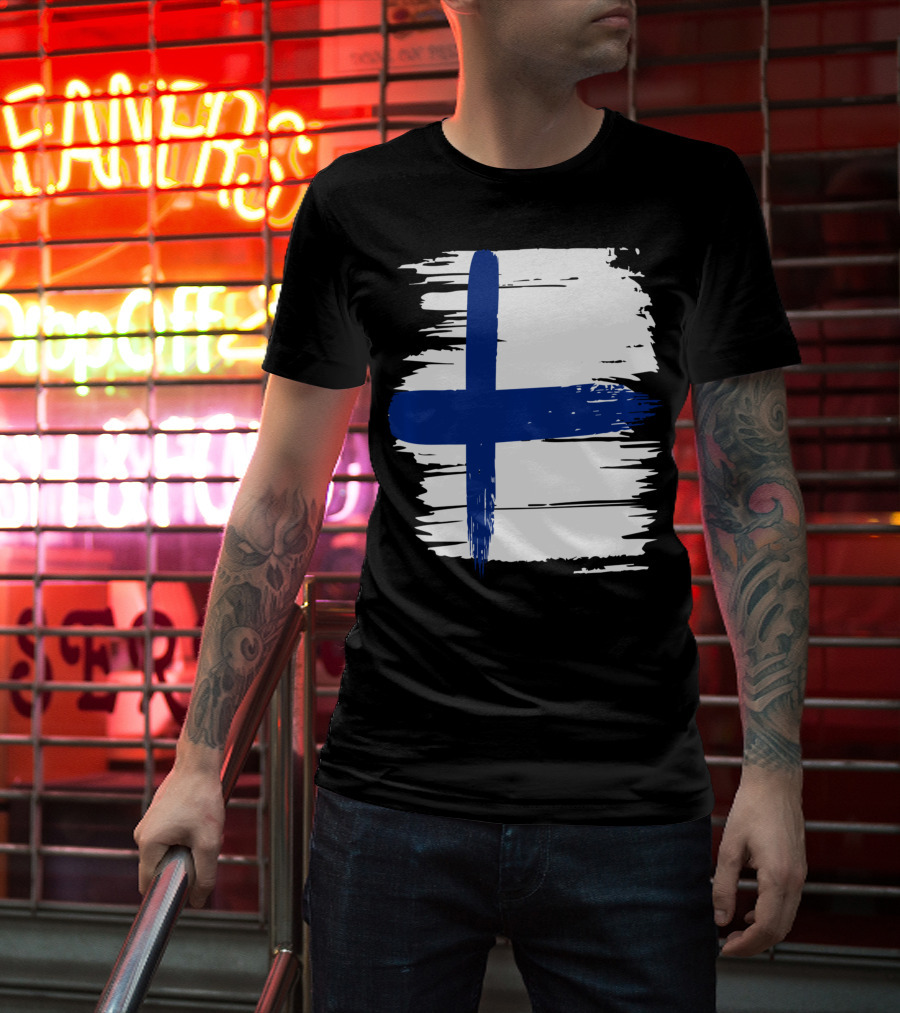 Tattered Finnish Flag In Grunge T-Shirt