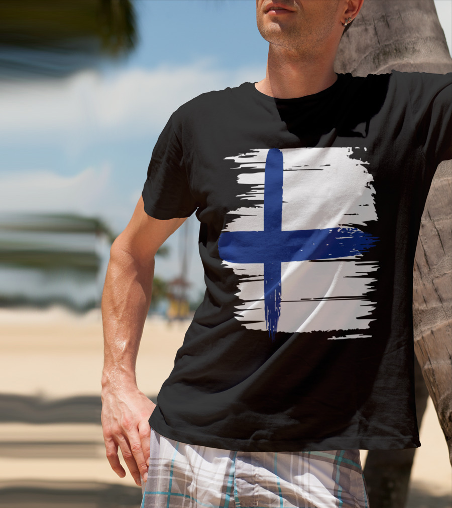 Tattered Finnish Flag In Grunge T-Shirt