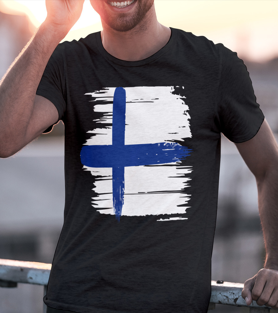 Tattered Finnish Flag In Grunge T-Shirt