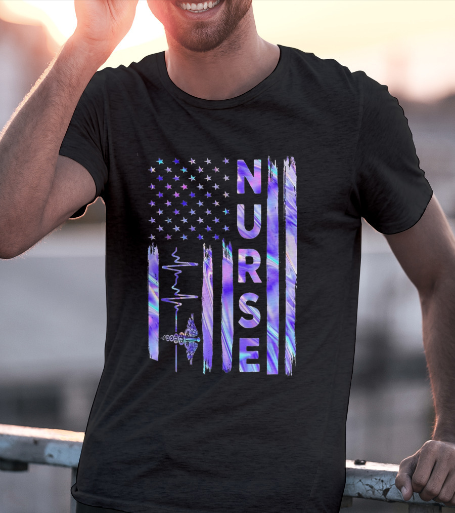 Nurse USA Flag Proud Girls Love Nursing Day T-Shirt