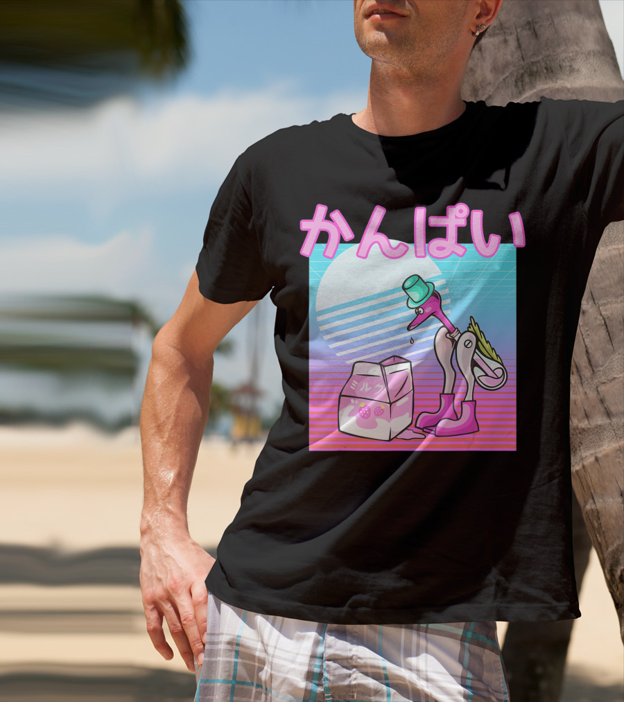 Vaporwave Strawberry Milk Kanpai Drinking Bird Toy Japanese T-Shirt