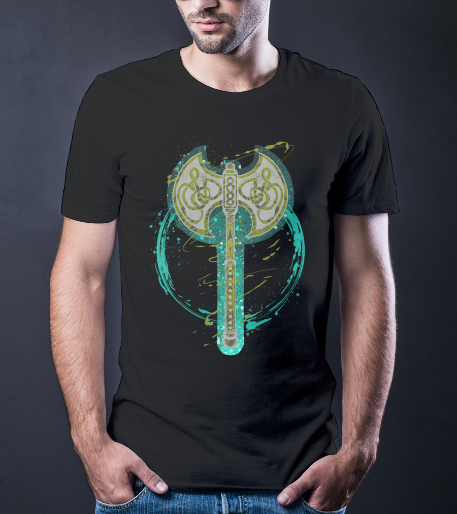 Viking Odin Norse Battle Axe Symbol With Knotwork T-Shirt