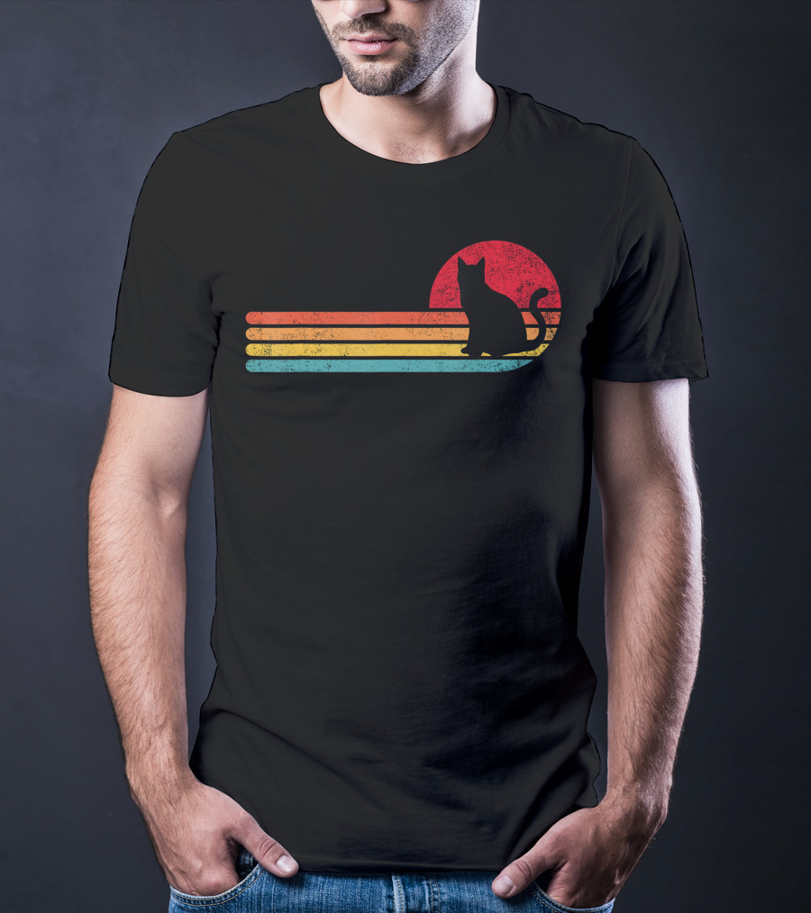 Retro Sunset Cat Silhouette For Kitten Lover Fan T-Shirt