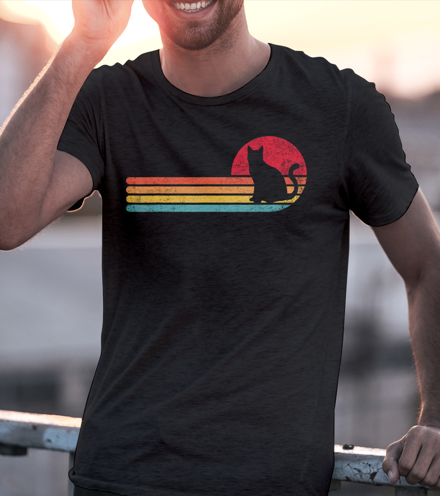 Retro Sunset Cat Silhouette For Kitten Lover Fan T-Shirt