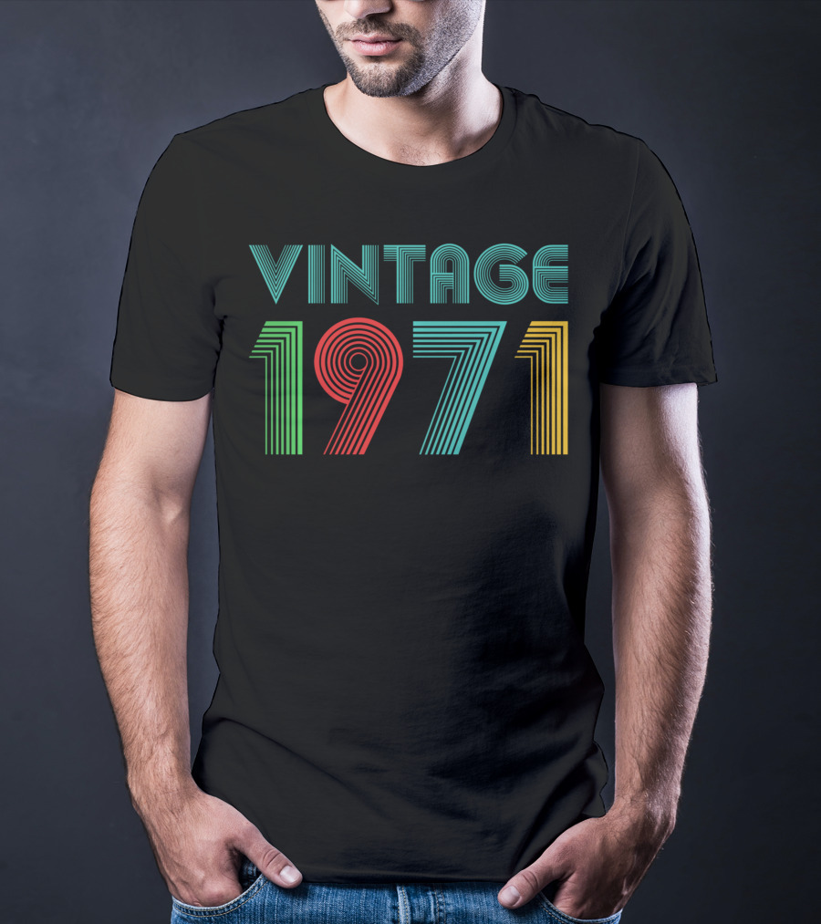 Vintage 1971 Retro Striped Typography T-Shirt