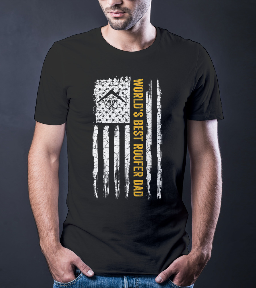 World's Best Roofer Dad Vintage USA American Flag Roofing T-Shirt