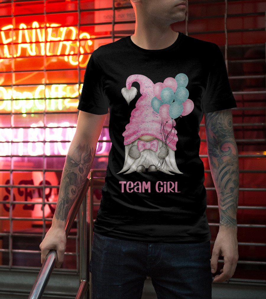 Team Girl Cute Gnome With Pastel Balloons Gender Reveal T-Shirt