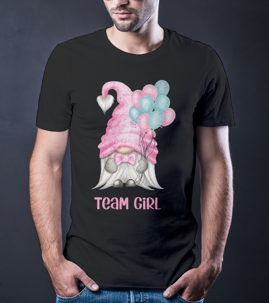 Team Girl Cute Gnome With Pastel Balloons Gender Reveal T-Shirt
