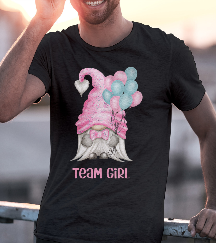 Team Girl Cute Gnome With Pastel Balloons Gender Reveal T-Shirt