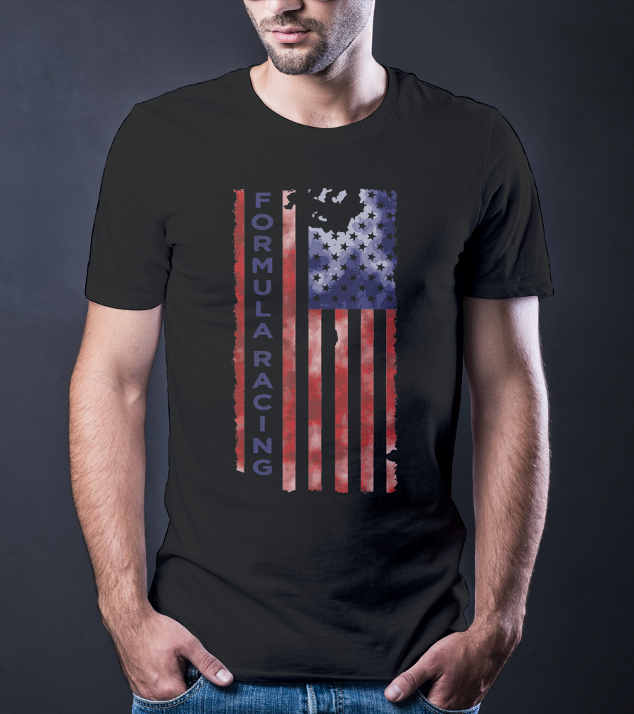 Formula Racing USA Flag Motorsport Grunge Style Flag Stripes T-Shirt