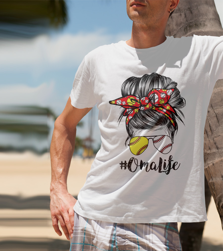 OmaLife Messy Bun Hair Softball Baseball Sunglasses T-Shirt
