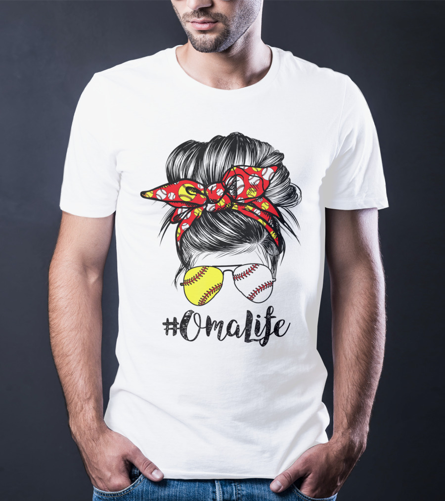 OmaLife Messy Bun Hair Softball Baseball Sunglasses T-Shirt