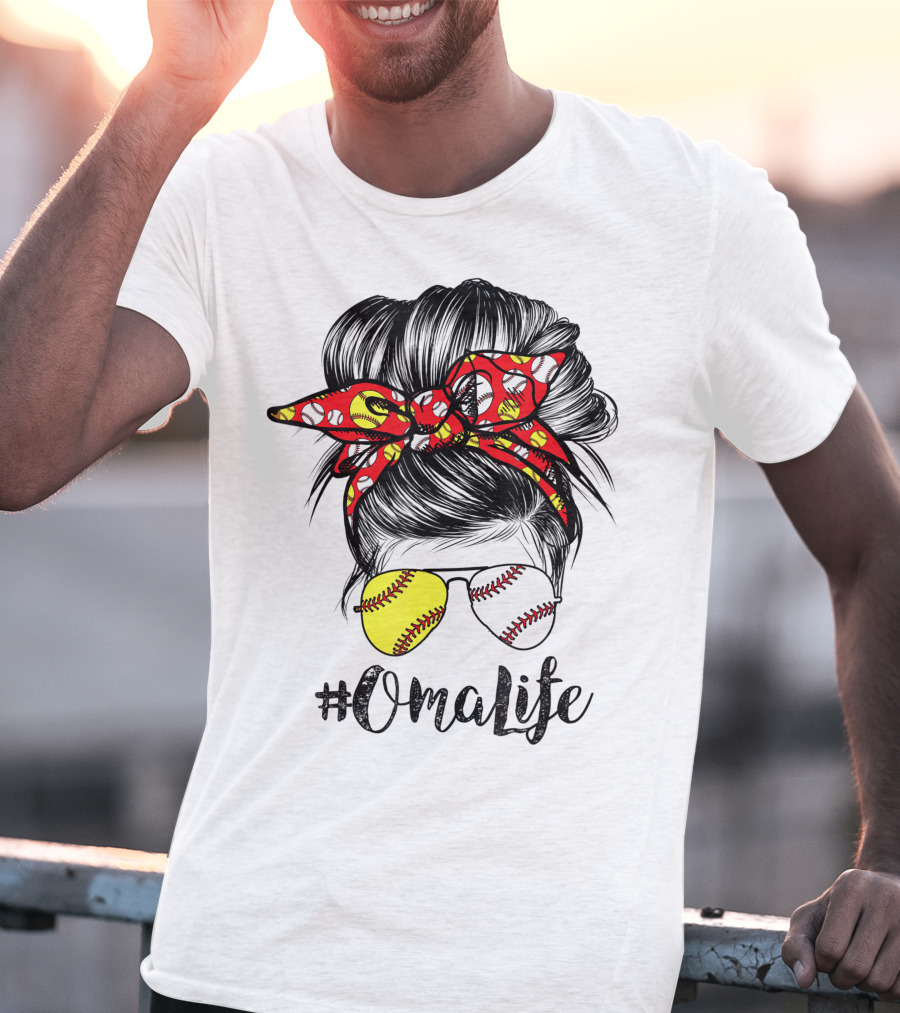 OmaLife Messy Bun Hair Softball Baseball Sunglasses T-Shirt