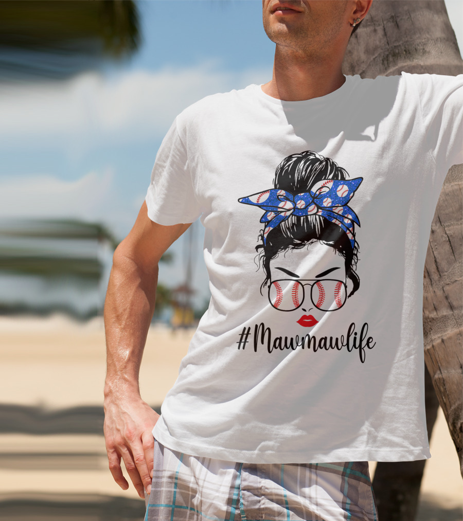 Mawmawlife Softball Baseball Messy Bun Glasses T-Shirt