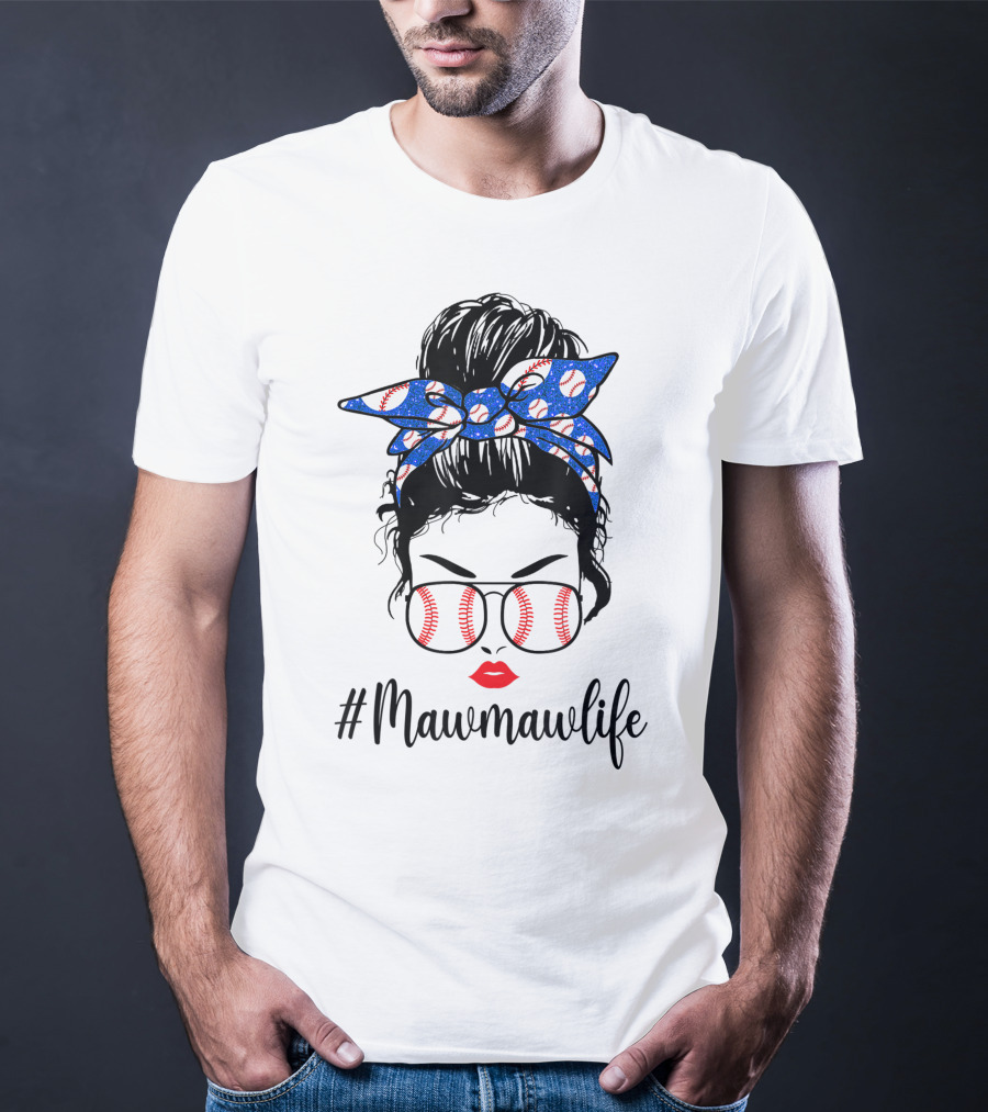 Mawmawlife Softball Baseball Messy Bun Glasses T-Shirt