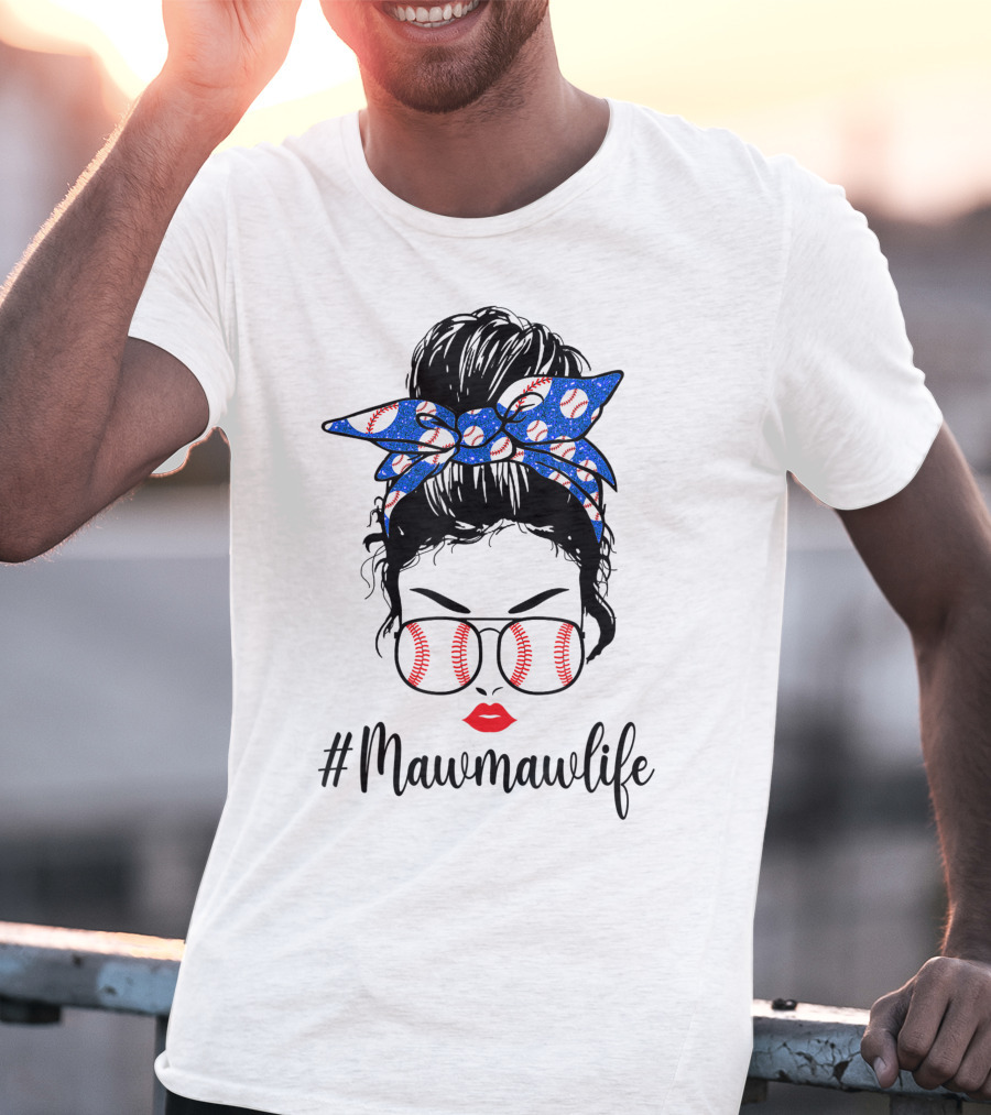 Mawmawlife Softball Baseball Messy Bun Glasses T-Shirt