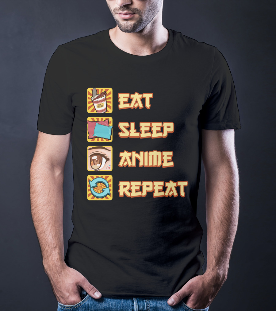 Eat Sleep Anime Repeat Icons Fun T-Shirt