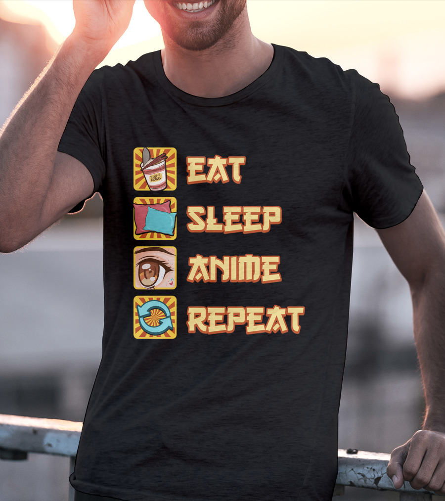 Eat Sleep Anime Repeat Icons Fun T-Shirt