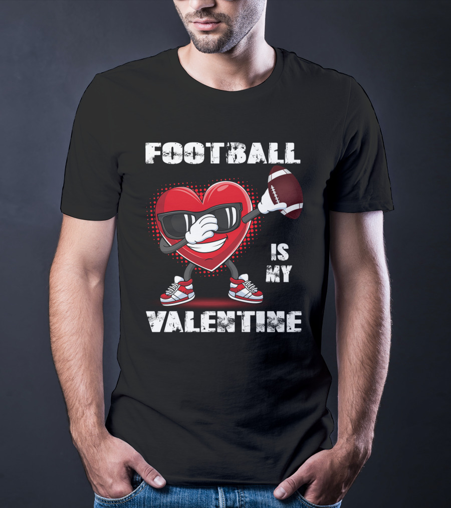 Cute Dabbing Heart Football Lover Valentines Day Boys T-Shirt